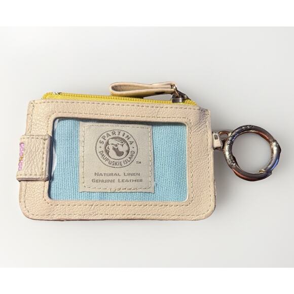 Spartina 449 Cardholder Yellow Leather & Linen Keychain Mini Wallet - Picture 2 of 2